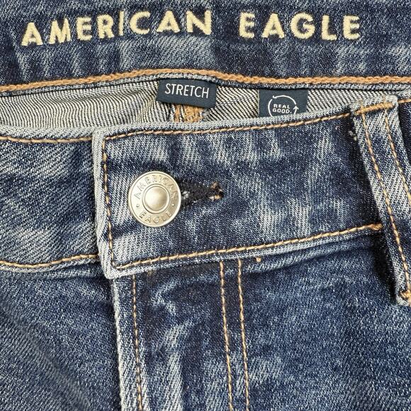 American Eagle Stretch Low Rise Baggy Wide Leg Jeans Raw Hem Size 8 Short Grunge - Picture 3 of 9